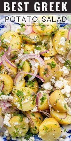 Greek Potato Soup, Non Potato Side Dishes, Greek Salad With Potatoes, Potato Greek Salad, Potato Salad Mediterranean, Potato Salad With Vegetables, Summer Dinner Gluten Free, Bbq Food Sides Dishes, Greek Salad With Potato Salad