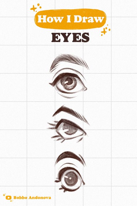 Drawing Eyes Illustration, Cartoon Eyes Styles, How To Draw Character Eyes, How To Draw A Womens Face, Types Of Eyes Sketch, Types Of Animation Styles, Character Drawing Tutorial Step By Step, Cartoon Eyes Reference Drawing, Eye Sketch Cartoon