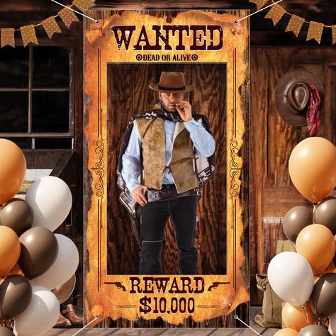 PRICES MAY VARY. 💪Package Includes: You will get a Western Wanted photo banner and it is an attractive decoration for your party. The cowboy party decoration can help a fun spot for the party you make memories with your friends and add a lively atmosphere to your party ⚓Product Size: The large fun frame banner is sized at 72.8 inches x 39.37 inches. This large-sized photo banner can be applied for a selfie or photo booth decoration at the cowboy or cowgirl theme birthday party, provides a fun s Mens Cowboy Birthday Party, Cowboy 60th Birthday Party, 40th Country Theme Birthday, Cowgirl Party Ideas Decorations, Western Themed Decor, Western Cowboy Birthday Party, Cowboy Birthday Party For Men, Western Halloween Decorations, Cowboy 40th Birthday Party