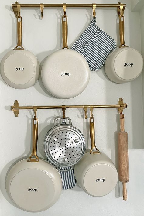 Kitchen Wall Hanging Storage Pot Racks, Rod With Hooks Kitchen, Ikea Kitchen Hanging Rod, Kitchen Utensils Hanging, Hanging Kitchen Organization, Wall Pot Rack Hanging Pans, Pot Rack Wall Mounted, Kitchen Storage For Pots And Pans, Kitchen Rail Styling