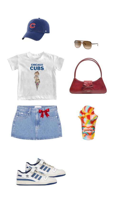 Chicago cubs game outfit baseball game aesthetic summer Chicago cubs city Chicago Cubs, Chicago, Baseball, Baseball Game Aesthetic, Cubs Game Outfit, Game Aesthetic, Game Outfit, Baseball Game, Aesthetic Summer