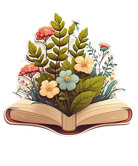 Books And Flowers Drawing, Cute Book Pictures, Flowers Coming Out Of Book, Flowers And Books Aesthetic, Libros Aesthetic, Watercolor Nursery Animals, Diy Watercolor Cards, Book Clip Art, Flowers Growing