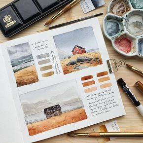 Color Study Sketchbook, Watercolor Artist Aesthetic, Png Landscape, Voyage Sketchbook, Watercolor Studies, Watercolour Artists, Watercolor Study, Watercolor Journal, Artist Journal