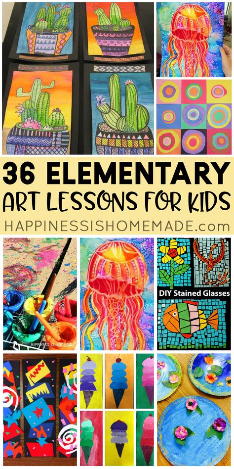 Art Ideas For 3rd Grade, Beginning Of The School Year Art Ideas, Art Docent Kindergarten, Elementary Art Education Projects, Art Lessons For 3rd Grade, Art For 1st Grade For Kids, Fourth Grade Art Lessons, 3rd Grade Art Projects Spring, First Grade Art Ideas