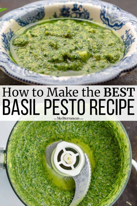 This basil pesto recipe comes together in 10 minutes. Use this easy homemade pesto on pasta, sandwiches, fish and chicken. Pesto Easy Recipe, Basil Pesto Canning Recipe, Spinach And Basil Pesto, Homemade Basil Pesto Recipe, Basil And Parsley Pesto, Recipes For Pesto, Basil Pesto Tortellini, Pesto Homemade Recipes, Pesto Basil Recipe