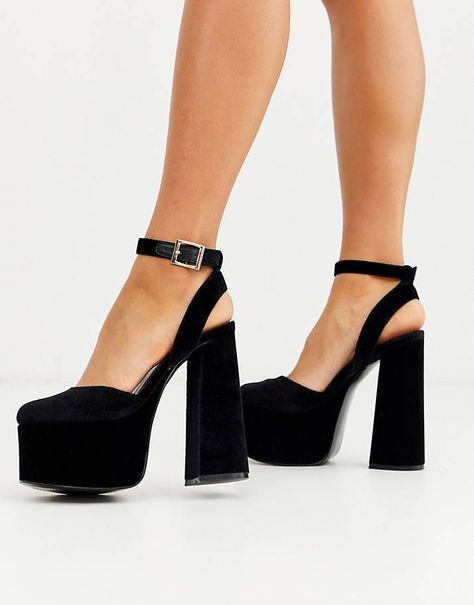 SS Fashion | Spring & Summer Trends for Women 2 |ASOS Heels With Tights, Pretty Shoes High Heels, Prom Shoes High Heels, Black Heels Prom, High Block Heels, Black Velvet Shoes, High Heels For Prom, Heels Chunky, Prom Heels