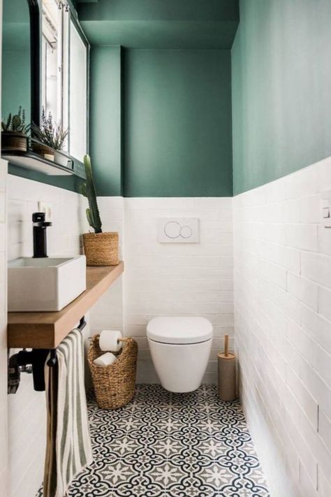 Struggling with storage in your small bathroom? Discover smart and stylish solutions like this beautifully organized space with clever shelving and chic decor. Click to explore more ideas to maximize your bathroom storage! #GoTinySpace #SmallBathroom Klein Toilet, Small Toilet Design, Small Downstairs Toilet, Toilette Design, Wc Design, Small Bathroom Interior, Toilet Room Decor, Small Toilet Room, Restroom Design