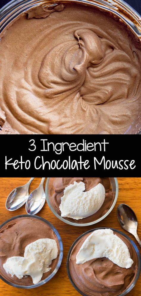 Creamy 3 Ingredient Keto Chocolate Mousse Recipe (sugar free, easy to make) Chocolate Mousse Desserts, Keto Quiche, Keto Chocolate Mousse, Comidas Keto, Keto Desert Recipes, Postre Keto, Desserts Keto, Chocolate Mousse Recipe, Mousse Dessert