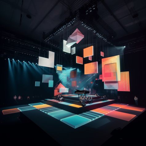 digital screens, immersive stage Corporate Stage Backdrop Design, Modern Stage Design, Grill Branding, Music Stage, Stage Lighting Design, Experiential Art, Concert Stage Design, Corporate Event Design, Light Art Installation