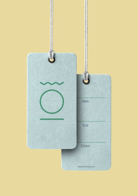 Aah Yes Studio's brand identity for The Dot Cotton. A mindful launderette concept in Hoxton. Swing tags. Swing Tag Design, Price Tag Design, Clothing Labels Design, Hang Tag Design, Collateral Design, The Dot, Graphic Design Pattern, Packing Design, Clothing Tags