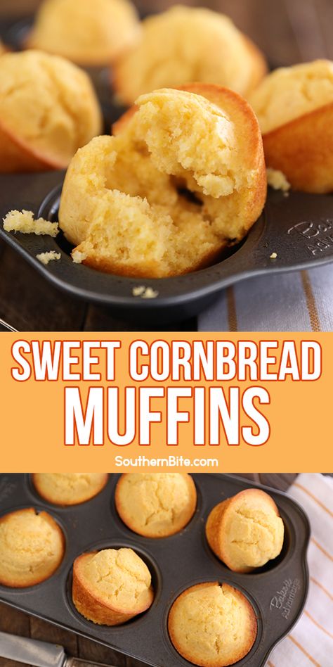 If you love Jiffy Corn Muffins, you're going to love this quick and easy recipe for homemade sweet cornbread muffins. Essen, Pioneer Woman Cornbread Recipe, Corn Muffins Moist, Corn Muffin Recipes, Quick And Easy Cornbread, Sweet Corn Muffins, Sweet Cornbread Muffins, Cornbread Muffins Recipe, Jiffy Corn Muffins