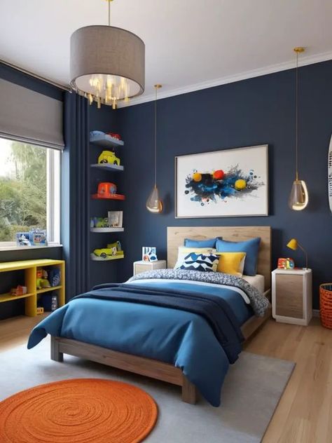 Crafting the Perfect Aesthetic: 25 Kids Bedroom Decor and Bed Area Ideas - mommyandmecreatives Bed Area Ideas, Orange Boys Rooms, Older Boys Bedrooms, Small Boys Bedrooms, Big Boy Bed, Boy Bedroom Ideas, Kids Room Design Boys