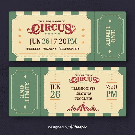 Circus Tickets Template, Vintage Circus Ticket, Retro Ticket Design, Vintage Ticket Design, Ticket Design Vintage, Coupons Design, Ticket Design Ideas, Template Tiket, Retro Ticket