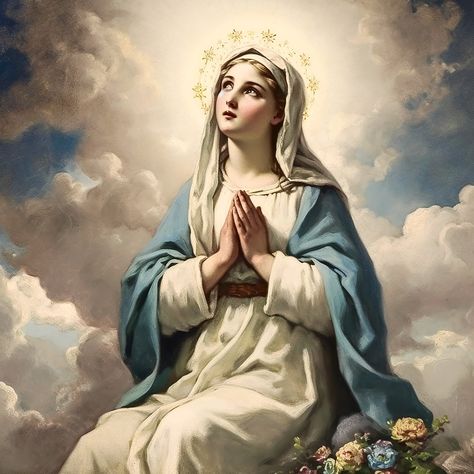 Mama Mary Aesthetic, Virgin Mary Praying, Virgin Mary Picture, Virgin Mary Painting, Blessed Mother Statue, Photo Bleu, Virgin Mary Art, Virgin Mary Statue, Jesus Christ Artwork