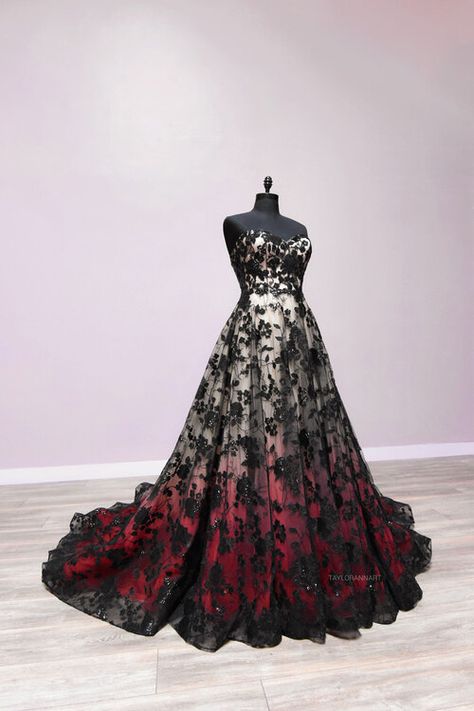 Red Ball Gowns, Black Red Wedding, Black Lace Wedding, Black Wedding Gowns, Wedding Dresses Lace Ballgown, Red Wedding Dress, Gothic Wedding Dress, Red Wedding Dresses, Black Wedding Dresses