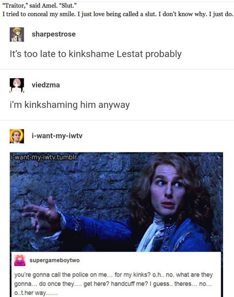 Humour, Interview With The Vampire Tumblr, Interview With The Vampire Funny, Gay Vampire Aesthetic, Vampire Jokes, Interview With The Vampire 2022, Vampire Tumblr, Gay Vampire, Lestat And Louis