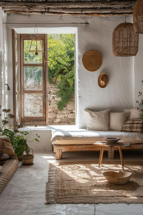 29 Scandi Boho Decor Ideas for a Harmoniously Stylish Home 27 Boho Home Decor Minimalist, Rustic Home Decor Minimalist, Scandi Boho Decor, Scandi Cottage Bedroom, Scandi Boho Living Room, Scandi Cottage, Antique Boho Decor, Cultural Decor, Modern Mediterranean Interior