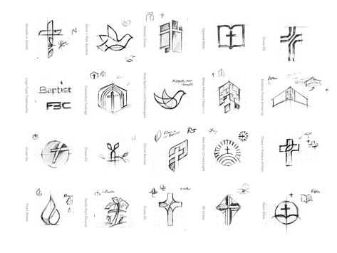 ⛪️ - Logo Explorations by Eddie Lobanovskiy Logo Sketch Design Ideas, Christian Logo Design Ideas, Identity Sketch, Church Logo Ideas, Biblical Design, Church Logo Inspiration, Christian Logo, Design Exercises, Logo Sketch Design