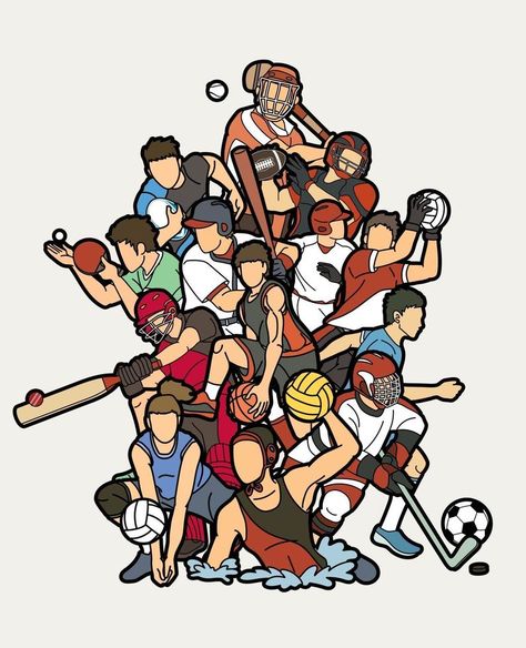 All Sports In One Picture, Sporting Success Of India Drawing, Sports Poster Drawing, Sports Images Pictures, Athlete Drawing Art, Graphic Design Sports Poster, Sports Drawing Ideas, Sports Day Poster Design, Sports Logo Design Graphics