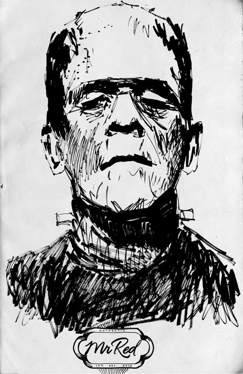 Frankenstein Sketch Drawings, Frankenstein Drawing, Reduction Printmaking, Arts Background, Frankensteins Monster, Classic Monster Movies, Frankenstein Art, Engraving Tattoo, Monster Drawing