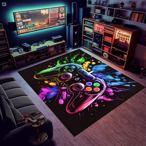 PRICES MAY VARY. 1. Size: With dimensions of 60x40inches (150x100cm), our gaming rug offers ample coverage for your gaming area. Whether you're playing on a console or PC, this rug provides a comfortable and immersive experience, enhancing your gameplay sessions. 2. Versatile Usage: This gamer rug is not limited to just the game room. It also serves as an excellent choice for boys' bedrooms, adding a cool and trendy vibe to their personal space. 3. Premium Quality: Our gaming rug is designed wit His And Hers Gaming Room, Boys Gamer Bedroom, Boys Room Gamer, Boys Gaming Bedroom, Gaming Rug, Gamer Rug, Gaming Bedroom, Boys Game Room, Gamer Bedroom