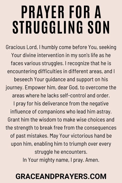 Looking for prayers for son in trouble? We hope that these 10 caring prayers will give you the strength to support your son in these hard times. Click to read all prayers for son in trouble. Prayers For Son, Prayer For Son, Prayer For My Son, Prayer For My Family, Prayer For My Children, Prayers Of Encouragement, Spiritual Warfare Prayers, Morning Prayer Quotes, Everyday Prayers