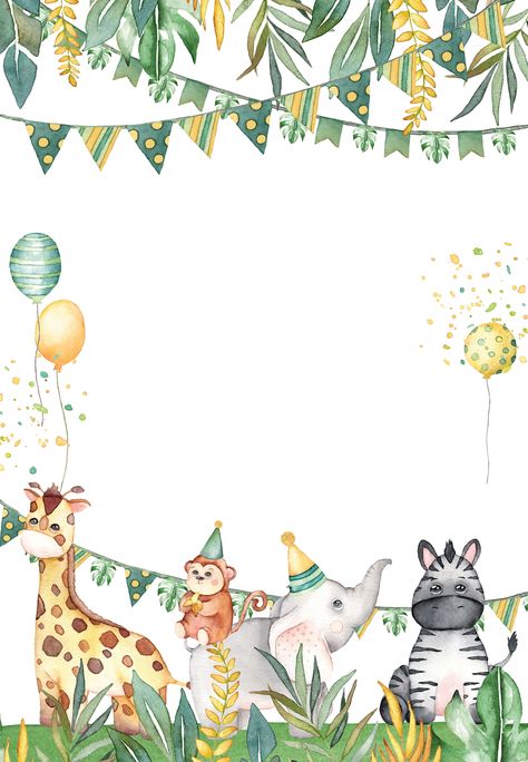 Décoration Baby Shower, Jungle Theme Birthday Party, Safari Invitations, 1st Birthday Invitation Template, Safari Animals Birthday, Animal Birthday Invitation, Wild Birthday Party, Baby Birthday Invitations, Jungle Theme Birthday