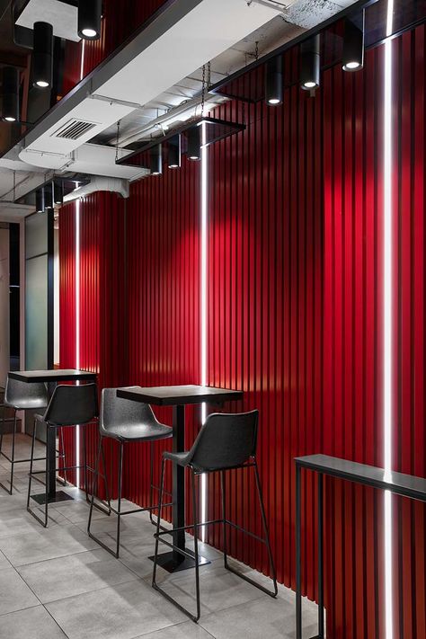 Red Restaurant Interior Design, Red Cafe, Red Interior Design, Red Restaurant, Pub Design, Cafe Shop Design, Coffee Shops Interior, Cafe Wall, 카페 인테리어 디자인