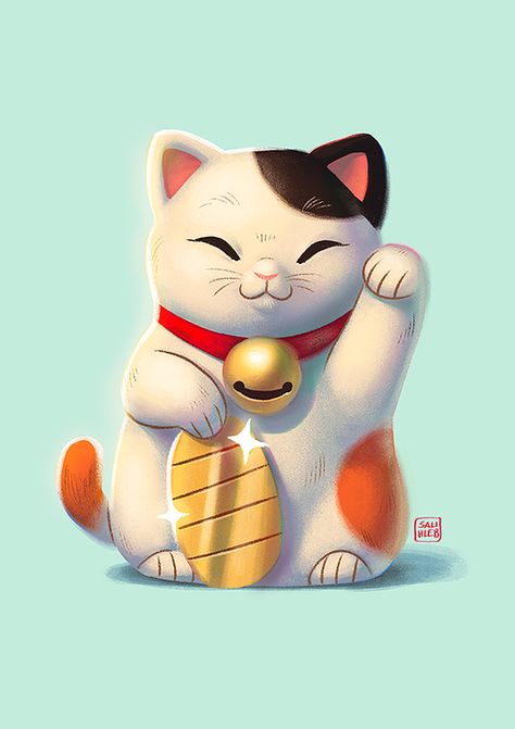 Japanese Lucky Charm, 3d Cats, Waving Cat, Lucky Cat Tattoo, Visiting Japan, Money Cat, Cat Obsession, Cat Art Illustration, Neko Cat