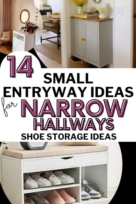 This post will show you solutions and ideas that are affordable and easy to implement. Includes the classic slim console, slimline benches, and breeze blocks? Take your narrow hallway from drab to functional. Read on to discover shoe storage solutions for your small apartment entryway. Small Entryways Shoe Storage, Small Entryway Ideas Organizations, Shoe Rack For Narrow Hallway, Basement Apartment Entryway, Shoes In Living Room Storage Ideas, Entryway Ideas With Bench And Shoe Storage, Narrow Vestibule Ideas, Coat Storage In Living Room, Short And Narrow Hallway Ideas