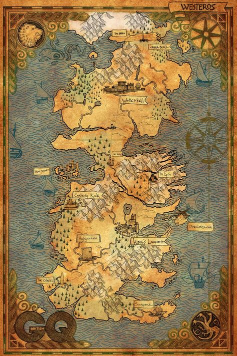 Game Of Thrones map - See the known world, Westeros, The Wall and more | British GQ Dessin Game Of Thrones, Game Of Thrones Map, Westeros Map, Fantasy Map Making, Map Games, Fantasy World Map, Rpg Map, Karten Design, Gra O Tron