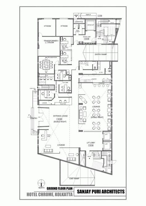 Chrome Hotel / Sanjay Puri Architects Hotel Lobby Floor Plan Layout, Hotel Lobby Floor Plan, Lobby Floor Plan, Hotel Project Architecture, Lobby Plan, Sanjay Puri Architects, Sanjay Puri, Boutique Hotel Lobby, Hotel Room Plan