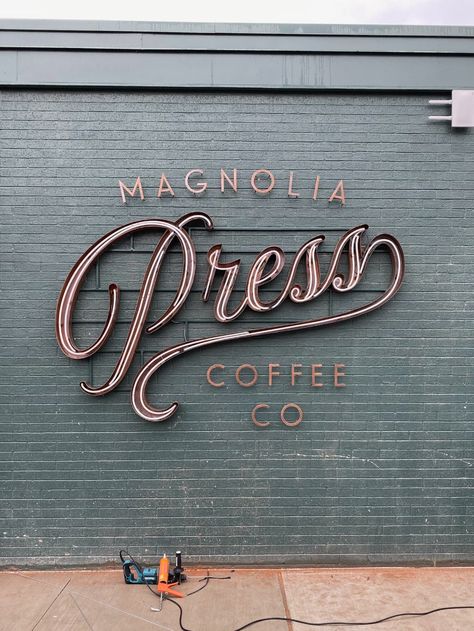 Restaurant Signage Design, Magnolia Press, Coffee Signage, Rooftop Restaurant Design, Restaurant Signage, Signage Board, Store Signage, Shop Signage, Retail Signage