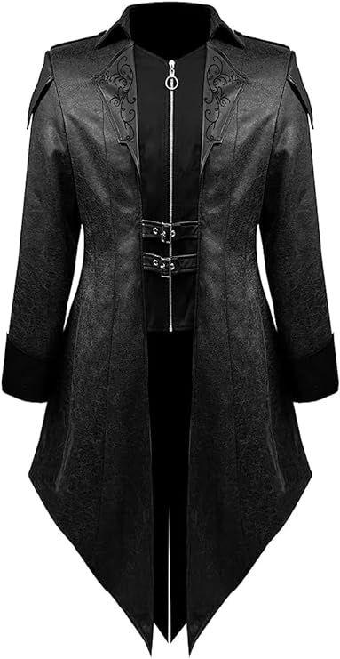 Amazon.com: TZMAPU Mens Steampunk Pirate Jacket Gothic Vampire Victorian Frock Coat (Small,Black) : Clothing, Shoes & Jewelry Vampire Chic, Vampire Victorian, Gothic Fabric, Halloween Party Birthday, Pirate Jacket, Mens Steampunk, Leather Long Coat, Ringmaster Costume, Leather T Shirt