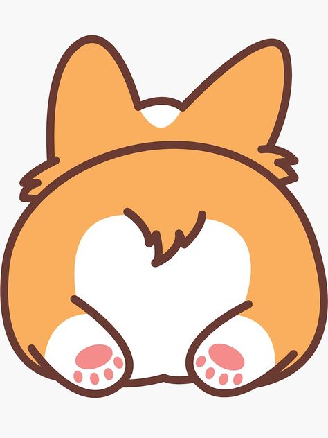 "Corgi Butt" Sticker for Sale by LY DESIGN | Redbubble Corgi Butts Cartoon, Cute Corgi Drawing Kawaii, Easy Corgi Drawings, How To Draw Corgi, Corgi Butts Drawing, How To Draw A Corgi, Corgi Embroidery, Cute Corgi Drawing, Corgi Doodle