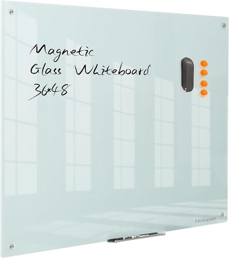 Amazon.com : Magnetic Glass Dry Erase Board - White Board 48 x 36 Inches Wall Mounted Glass Whiteboard, Large Frameless Glass White Board for Wall Office, Home & School : Office Products Office White Board Ideas, White Board Office, Magnetic Whiteboard Wall, Glass White Board, Glass Whiteboard, Glass Dry Erase Board, Whiteboard Wall, Study Table Designs, Wall Office