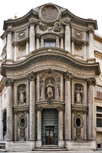 San Carlo alle Quattro Fontane Rome, Italy. Francesco Borromini (architect) 1638-1646 C.E. Stone and stucco He was much criticized as an architect who ignored the rules of the Ancients in favour of whimsy. However it is his clear knowledge of those rules, and the facility and ingenuity with which he manipulated them, which has ensured his reputation as one of the great geniuses in the history of architecture. Coron, Baroque Architecture, Fasad Design, Architecture Baroque, Istoria Artei, San Carlo, Italian Baroque, Baroque Art, Entrance Door