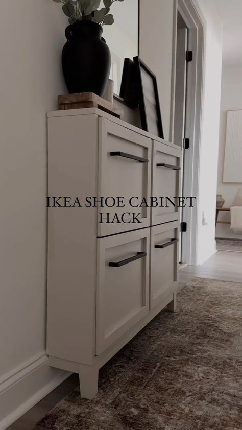 Creatively Crisp | Home & DIY | We love a good ikea hack 👏🏻 this stall shoe cabinet is the perfect size for a narrow hallway or a small entryway. #ikeahack… | Instagram Hemnes Shoe Cabinet Bathroom, Small Entryway Ideas For Shoes, Ikea Shoe Rack Entryway, Shoe Cabinet Garage, Small Entryway With Shoe Storage, Hidden Shoe Cabinet Entryway, Narrow Ikea Cabinet, Ikea Small Entryway, Shoe Closet Ideas Entryway