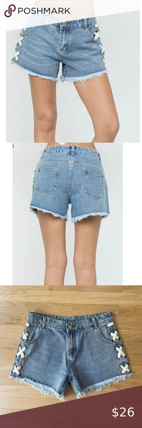 Vocal Side Lace Up Jean Side Lace Up Shorts Size Large in Excellent Condition Trousers, Lace, Denim Shorts, Lace Up Shorts, Medium Weight, Denim Jeans, Size Large, Lace Up, Pants