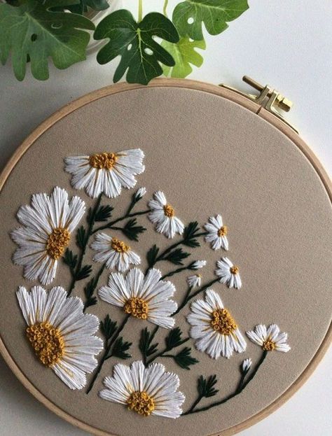 Embroidery Hoop Art | Modern Embroidery Hoop Art | Embroidery Hoop Art For Home And Wall Décor Embroidery Aethstetic, Modern Embroidery Flowers, Embroidery Guide For Beginners, White Flower Embroidery Designs, Embroidery Large Flowers, Embroidery On Colored Fabric, White Embroidery Flowers, Embroidery White Flowers, Stitching Art Embroidery