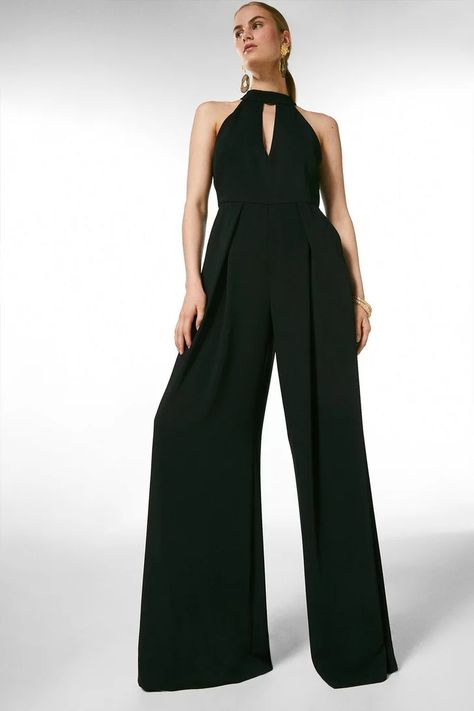 Jumpsuits | Jumpsuits For Women | Karen Millen US Black Jumpsuit Wedding, Suits Design For Women, Wide Leg Jumpsuit Outfit, Homecoming Inspo, Women Fashion Dresses, Fairytale Dresses, Jumpsuit For Wedding Guest, Female References, Jump Suits