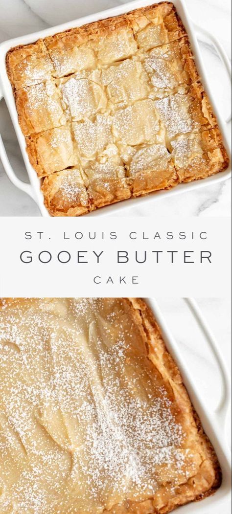 Gooey Butter Brownies, 1 Egg Dessert Recipes, St Louis Butter Cake Recipe, Good Butter Cake, Butter Gooey Bars, Butter Cakes Ideas, Gooey Desserts Easy, Browned Butter Cake Recipe, Christmas Gooey Butter Cake