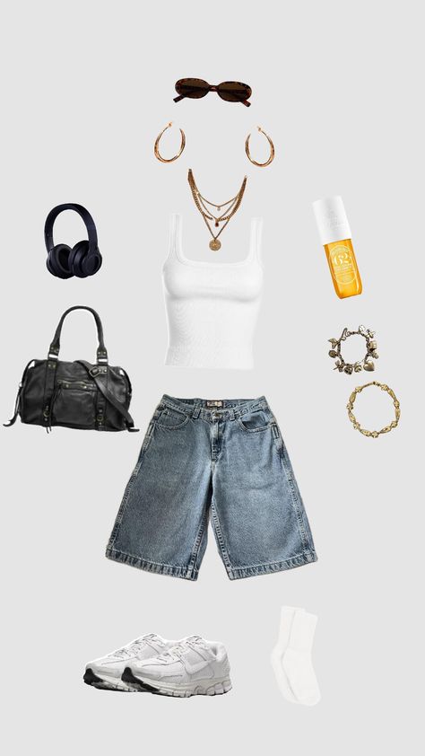 #myfirstshuffle#jorts#outfit#outfitinsporation #outfitaesthetic Jorts Fit Y2k, Outfit Layout School, Simple Jorts Outfits, Collage Clothes Outfit, Jort Outfits Summer, Cute Jorts Outfit, Jorts Outfit Ideas, Edikted Outfit Aesthetic, Outfits Layed Out