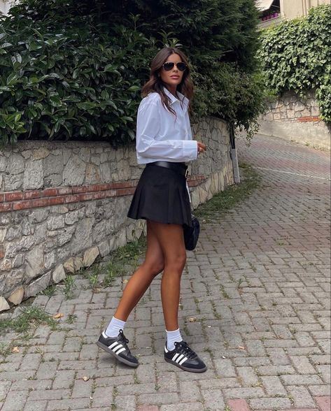 fashion outfits , fashion inspo outfits , fashion , fashion trends 2023 , outfits , outfit ideas summer , outfits aesthetic , outfit inspo summer , aesthetic clothes , ralph lauren , ralph lauren aesthetic , summer outfits 2023 , summer , celine , chanel shoes , chanel aesthetic , chanel looks , hermes aesthetic , hermes looks , looks , lookbook , streetwear fashion , street wear , street style , ootd , fall aesthetic , fall outfits , fall looks , hermes purse , hermes inspo , life inspo Black Samba Shoes Outfit, Blair Core, Mum Fits, Tennis Skirt Outfit Street Style, Black Tennis Skirt Outfit, Adidas Samba Women, Looks Adidas, Fav Outfit, Adidas Samba Outfit