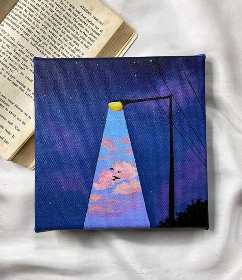 Mini Tela, Cute Easy Paintings, Sky Art Painting, Small Canvas Paintings, Easy Canvas Art, Simple Canvas Paintings, Cute Canvas Paintings, Canvas Drawings, Seni Cat Air