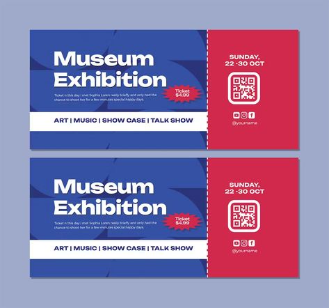 Museum Exhibition Ticket Template PSD Museum Ticket Design, Museum Ticket, Ticket Design Template, Exhibition Project, Museum Tickets, Ticket Card, Ticket Design, Ticket Template, Canva Design