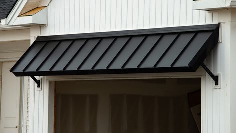 Fixer Upper Explains Why Metal Awnings Are Best For Your Windows Deck Awning Ideas, Metal Awnings For Windows, Front House Design, Outdoor Window Awnings, Awning Over Door, Porch Overhang, Front Door Awning, Door Overhang, Porch Awning