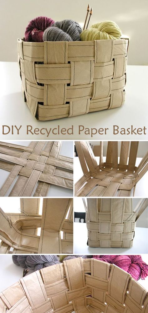 Woven Basket Diy, Paper Basket Diy, Diy Basket Weaving, Brown Packing Paper, Paper Basket Weaving, Recycled Paper Crafts, Diy Recycled Projects, Making Baskets, Paper Bag Design