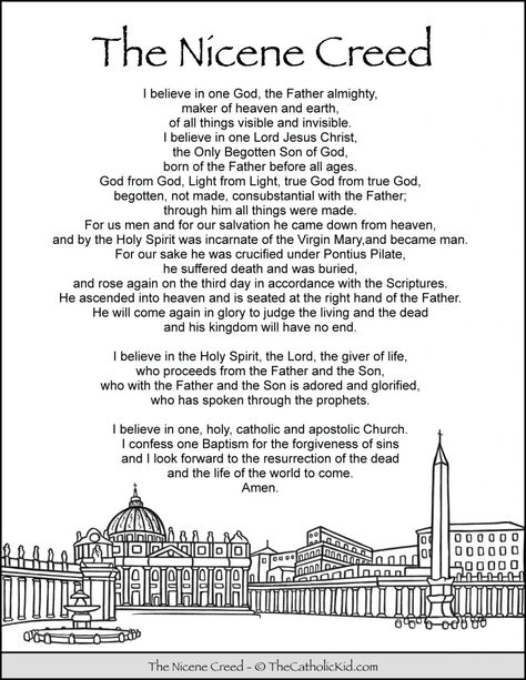 Nicene Creed Coloring Page - Catholic Prayers TheCatholicKid.com The Creed Catholic Prayer, Catholic Prayers For Kids, Nicene Creed Catholic, Catholic Coloring Pages, Prayers For Kids, Formation Ideas, Nicene Creed, Catholic Prayers Daily, Bible Worksheets