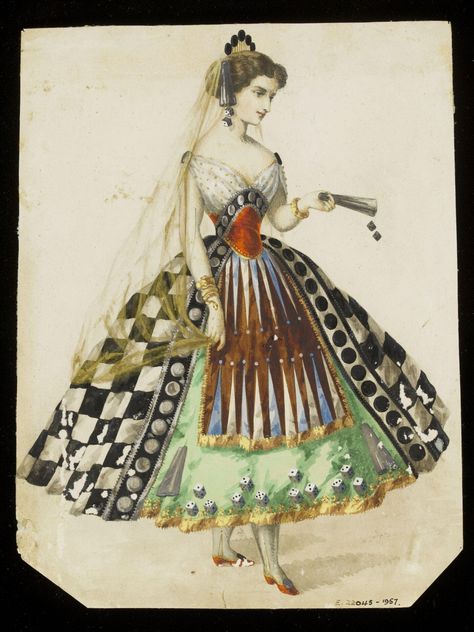 Charles Frederick Worth, Chess Dress, Masquerade Ball Dresses, Victorian Fancy Dress, Costume Renderings, Fancy Dress Ball, House Of Worth, Masquerade Costumes, Victorian Costume